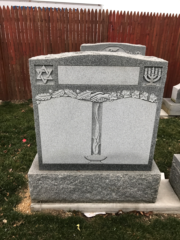 double Jewish headstone made of barre gray granite